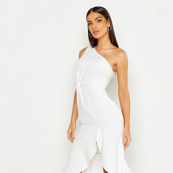 White One Shoulder Midi Dress - Picture 1 of 4